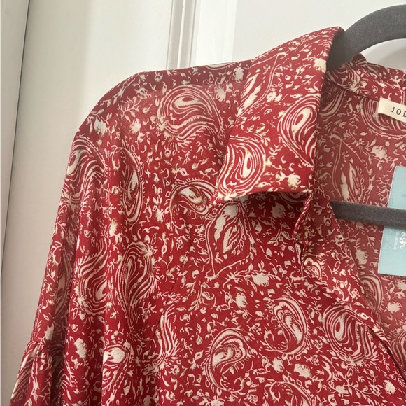 NWT! JODIFIL Paisley Print Buttoned Front Pleated Balloon Sleeve Chiffon Blouse - Picture 4 of 12